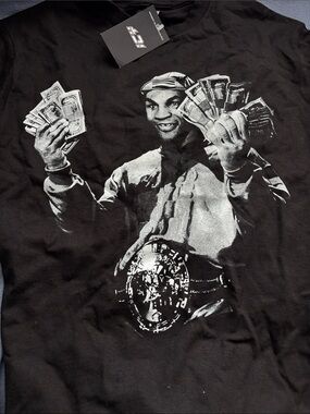 Black Graphic Short Sleeve Tee with Money Print
